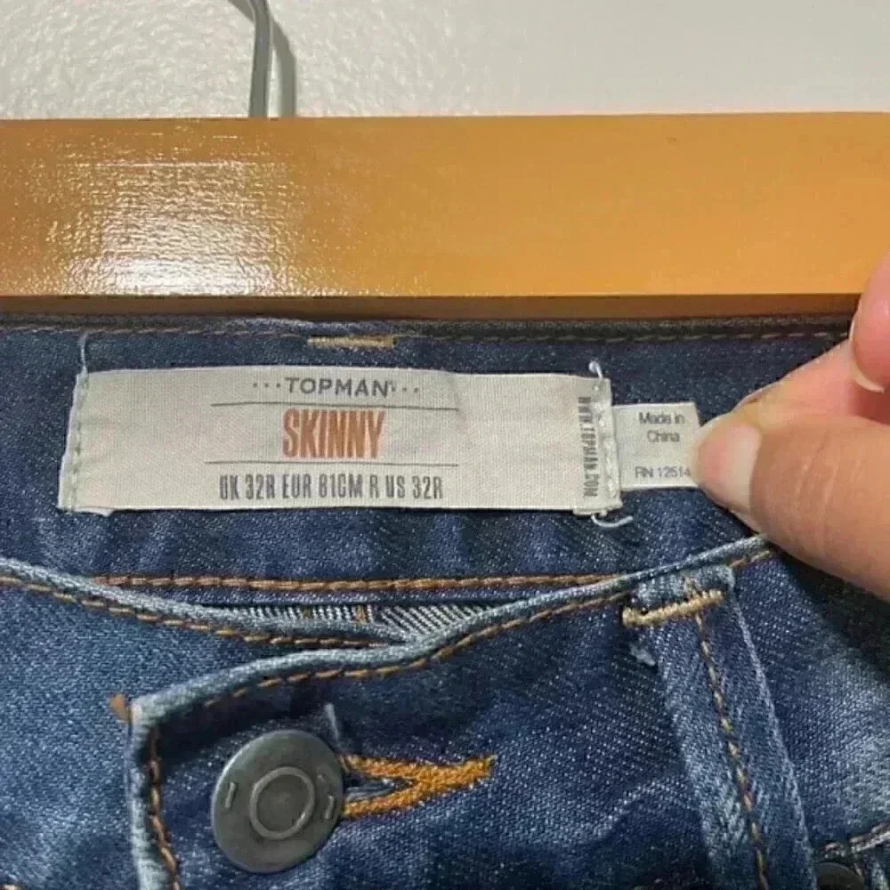 Topman Skinny Blue Faded Wash Jeans, Size 32R